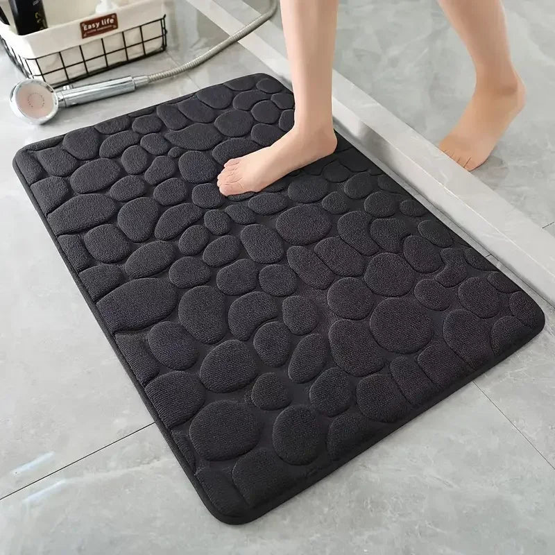 3D Cobblestone Non-Slip Bath Mat – Absorbent, Machine Washable
