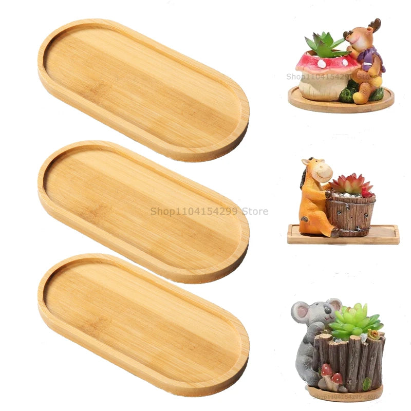 Bamboo Tray Set – Multi-Shape Wood Coaster & Plant Pot Tray