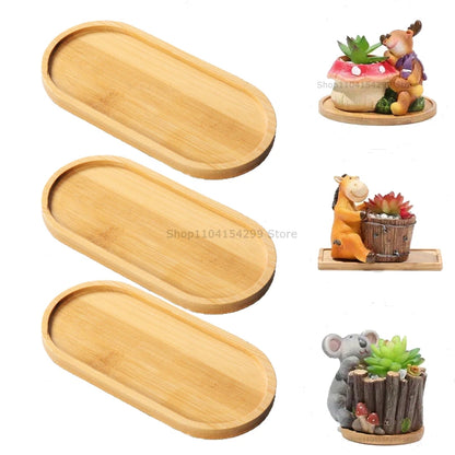 Bamboo Tray Set – Multi-Shape Wood Coaster & Plant Pot Tray