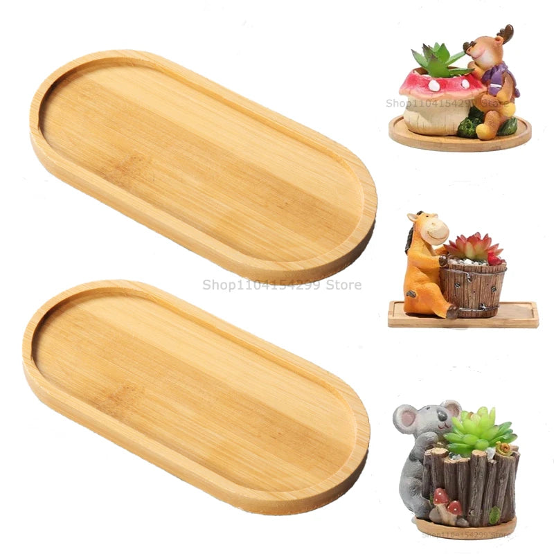 Bamboo Tray Set – Multi-Shape Wood Coaster & Plant Pot Tray