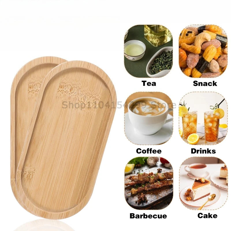 Bamboo Tray Set – Multi-Shape Wood Coaster & Plant Pot Tray