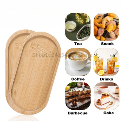 Bamboo Tray Set – Multi-Shape Wood Coaster & Plant Pot Tray