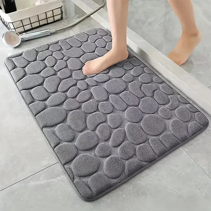 3D Cobblestone Non-Slip Bath Mat – Absorbent, Machine Washable