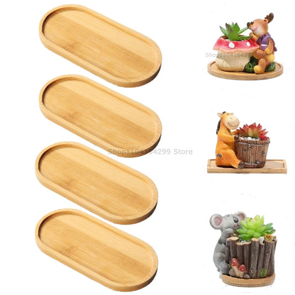 Bamboo Tray Set – Multi-Shape Wood Coaster & Plant Pot Tray