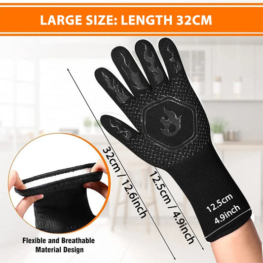 1PC / 1 Pair Oven Gloves, Oven Mitts, Heat Resistant Fireproof Non-Slip Silicone BBQ Grill Gloves for Cooking Barbecue Baking