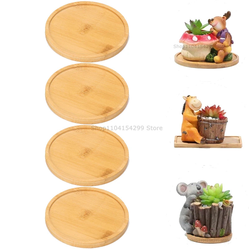 Bamboo Tray Set – Multi-Shape Wood Coaster & Plant Pot Tray