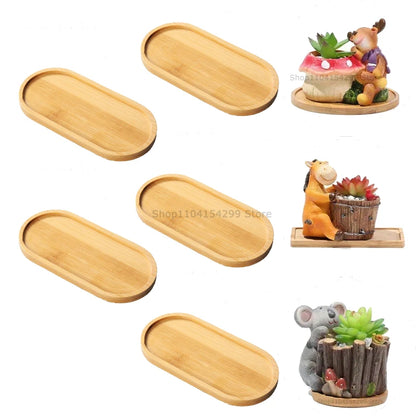 Bamboo Tray Set – Multi-Shape Wood Coaster & Plant Pot Tray