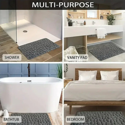 3D Cobblestone Non-Slip Bath Mat – Absorbent, Machine Washable