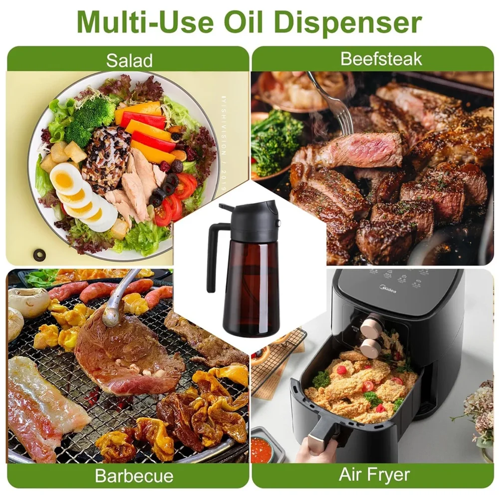 2-in-1 Glass Oil Dispenser & Sprayer | 16oz Leakproof Olive Oil Bottle for Cooking, Air Fryer & BBQ