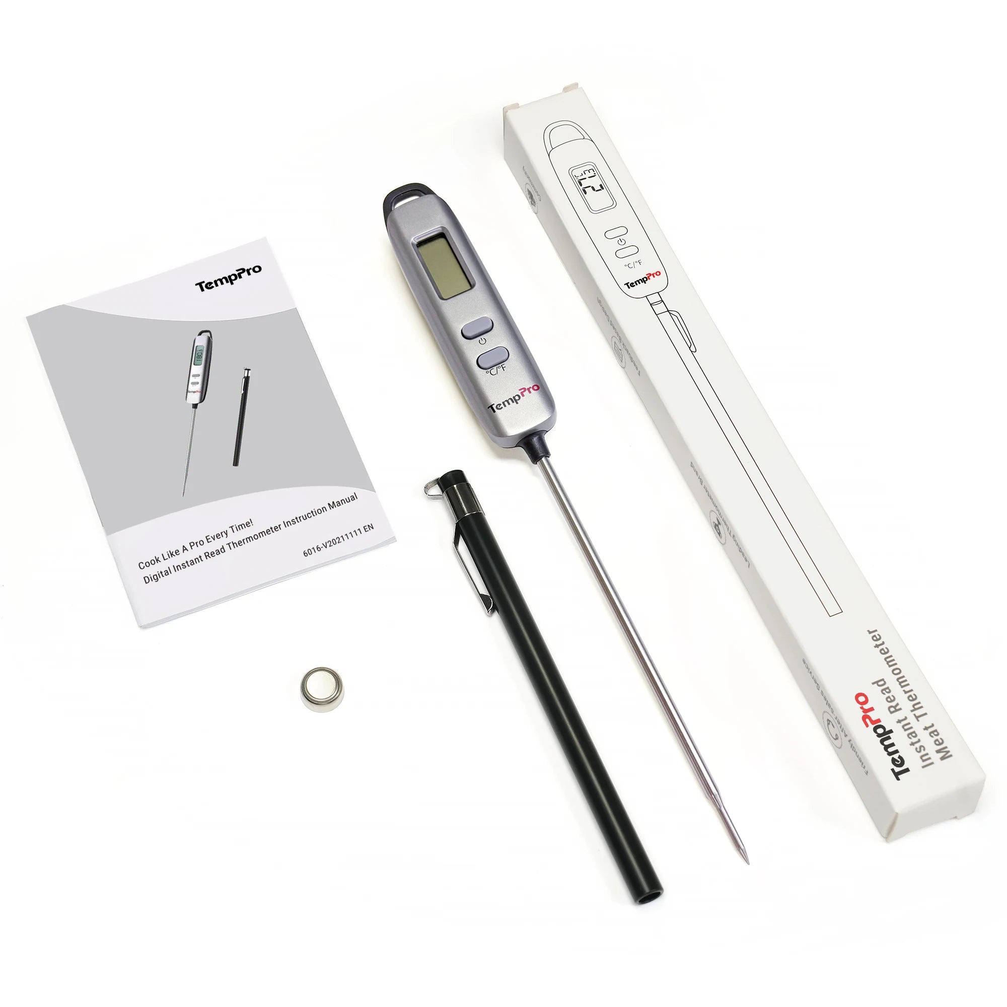 TempPro IC6016 Digital Instant Read Meat Thermometer, Cooking Food Thermometer with 4.7in Long Probe for Grill Kitchen and Oven