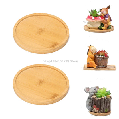 Bamboo Tray Set – Multi-Shape Wood Coaster & Plant Pot Tray