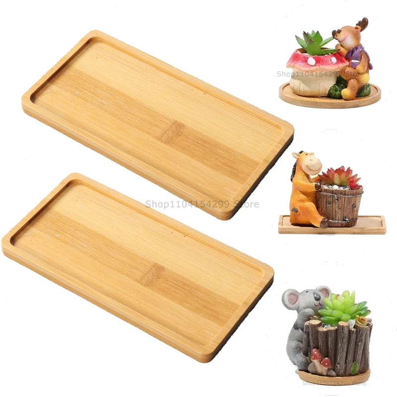 Bamboo Tray Set – Multi-Shape Wood Coaster & Plant Pot Tray