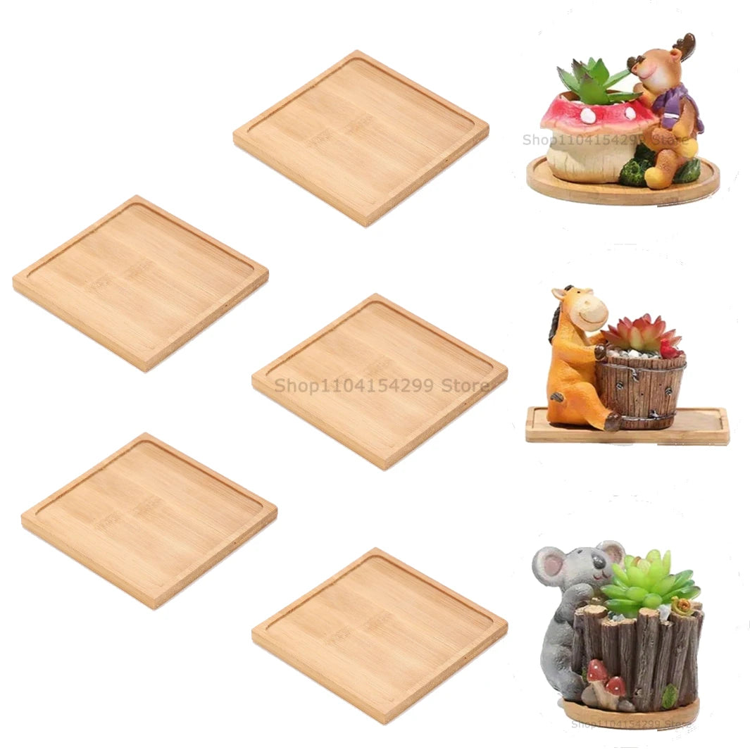 Bamboo Tray Set – Multi-Shape Wood Coaster & Plant Pot Tray