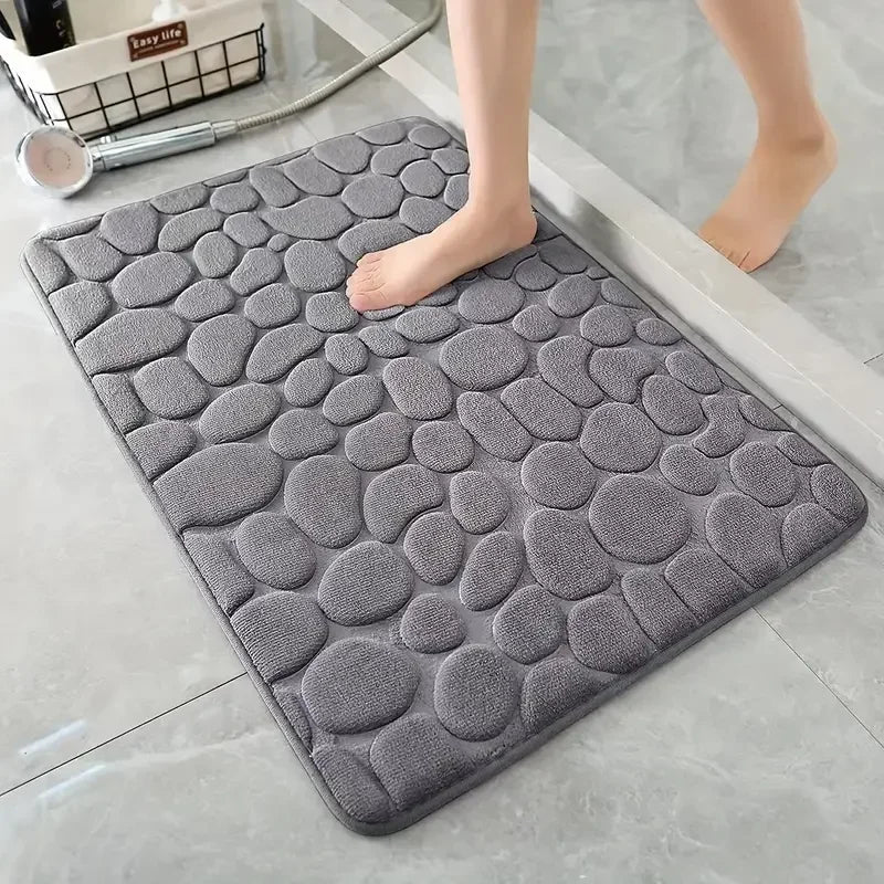 3D Cobblestone Non-Slip Bath Mat – Absorbent, Machine Washable