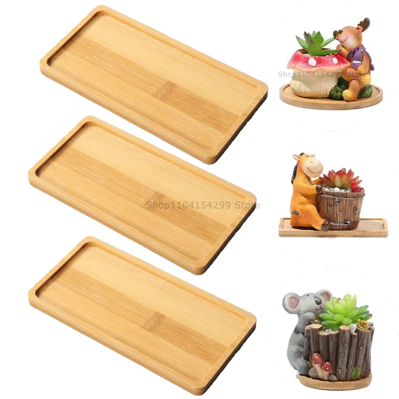 Bamboo Tray Set – Multi-Shape Wood Coaster & Plant Pot Tray