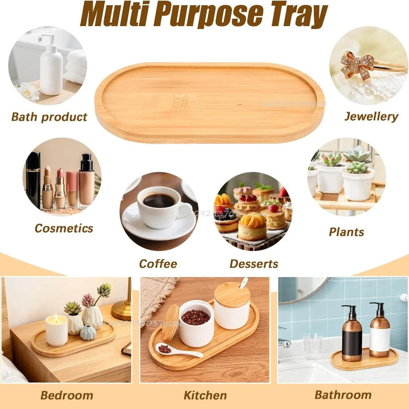 Bamboo Tray Set – Multi-Shape Wood Coaster & Plant Pot Tray