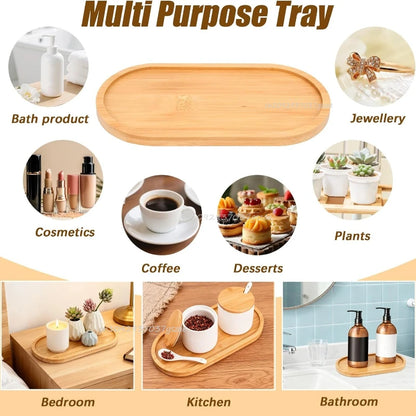 Bamboo Tray Set – Multi-Shape Wood Coaster & Plant Pot Tray