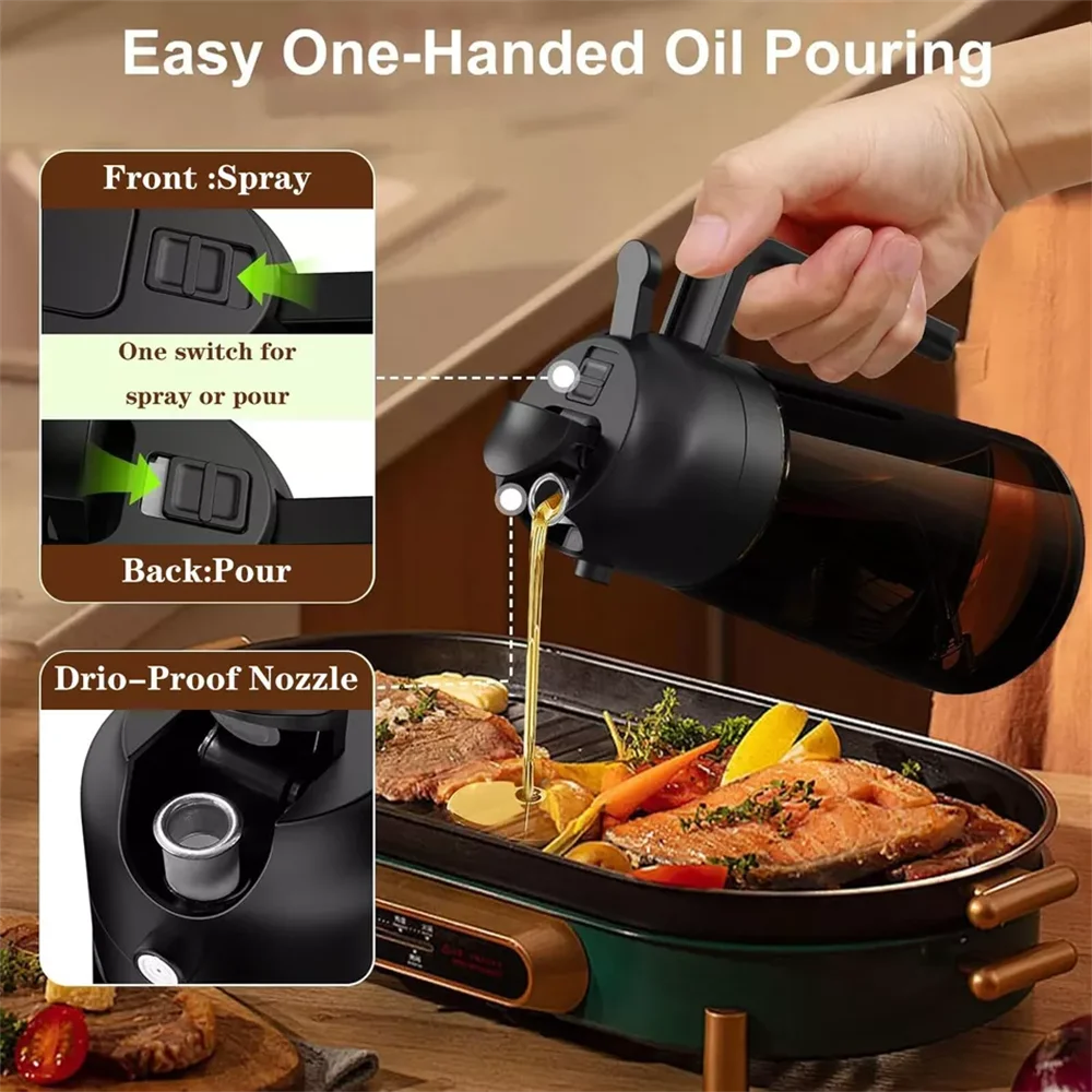 2-in-1 Glass Oil Dispenser & Sprayer | 16oz Leakproof Olive Oil Bottle for Cooking, Air Fryer & BBQ