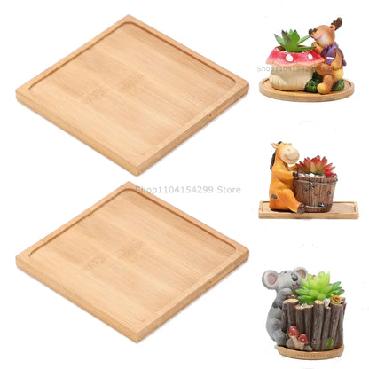 Bamboo Tray Set – Multi-Shape Wood Coaster & Plant Pot Tray