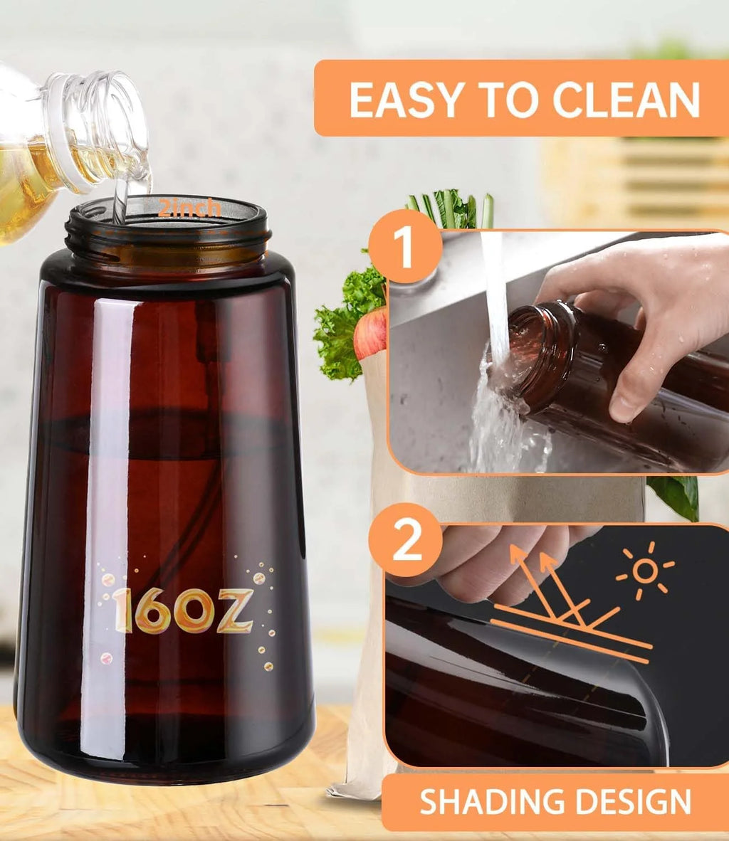 2-in-1 Glass Oil Dispenser & Sprayer | 16oz Leakproof Olive Oil Bottle for Cooking, Air Fryer & BBQ