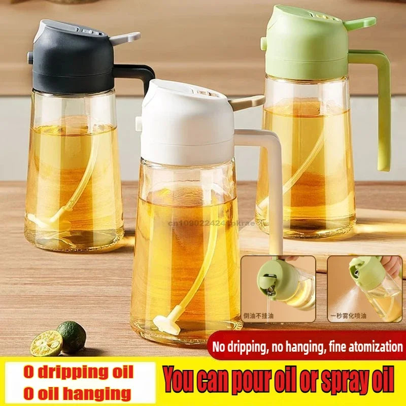 2-in-1 Olive Oil Sprayer & Pourer Bottle – Automatic Lid Cooking Oil Dispenser