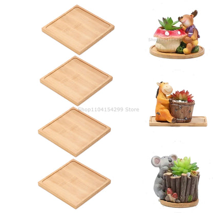 Bamboo Tray Set – Multi-Shape Wood Coaster & Plant Pot Tray