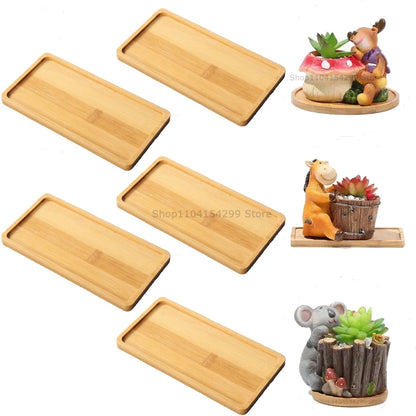 Bamboo Tray Set – Multi-Shape Wood Coaster & Plant Pot Tray