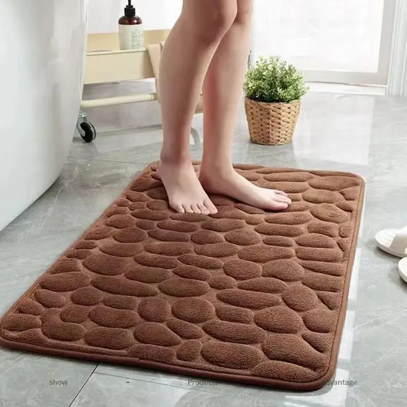 3D Cobblestone Non-Slip Bath Mat – Absorbent, Machine Washable