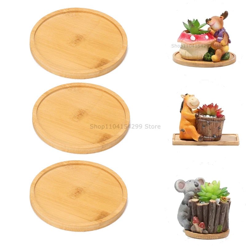 Bamboo Tray Set – Multi-Shape Wood Coaster & Plant Pot Tray