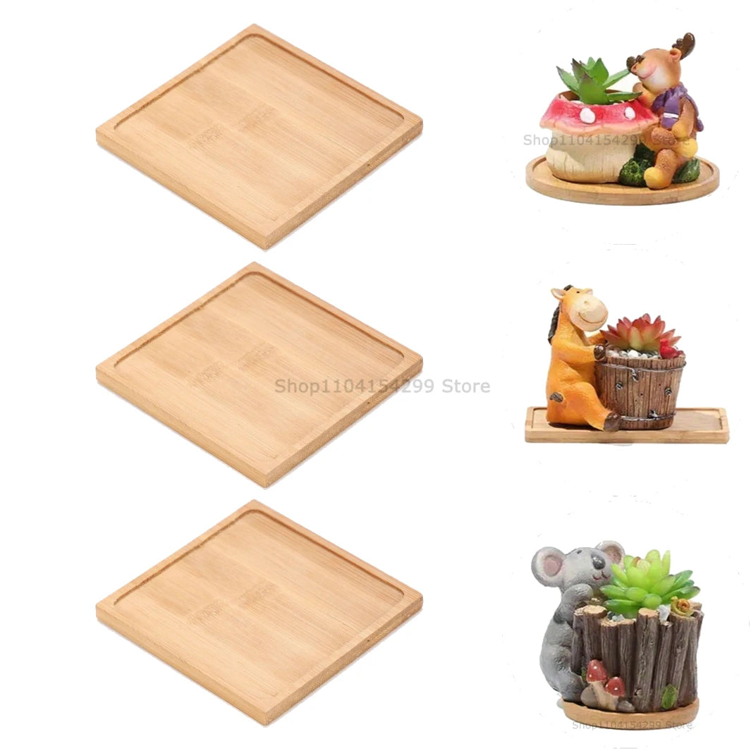 Bamboo Tray Set – Multi-Shape Wood Coaster & Plant Pot Tray