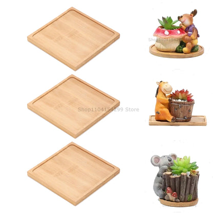 Bamboo Tray Set – Multi-Shape Wood Coaster & Plant Pot Tray