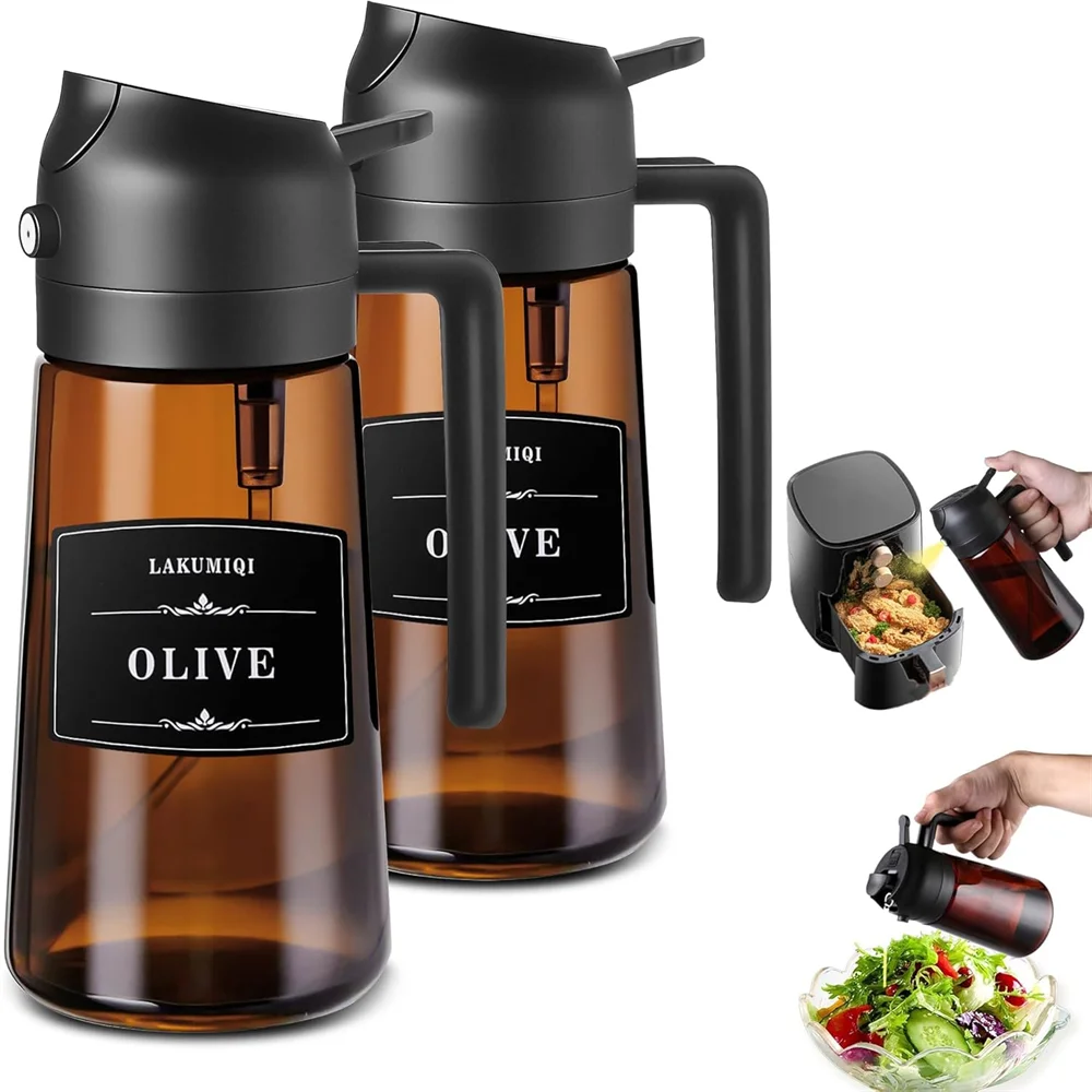 2-in-1 Glass Oil Dispenser & Sprayer | 16oz Leakproof Olive Oil Bottle for Cooking, Air Fryer & BBQ