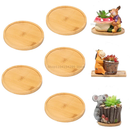 Bamboo Tray Set – Multi-Shape Wood Coaster & Plant Pot Tray