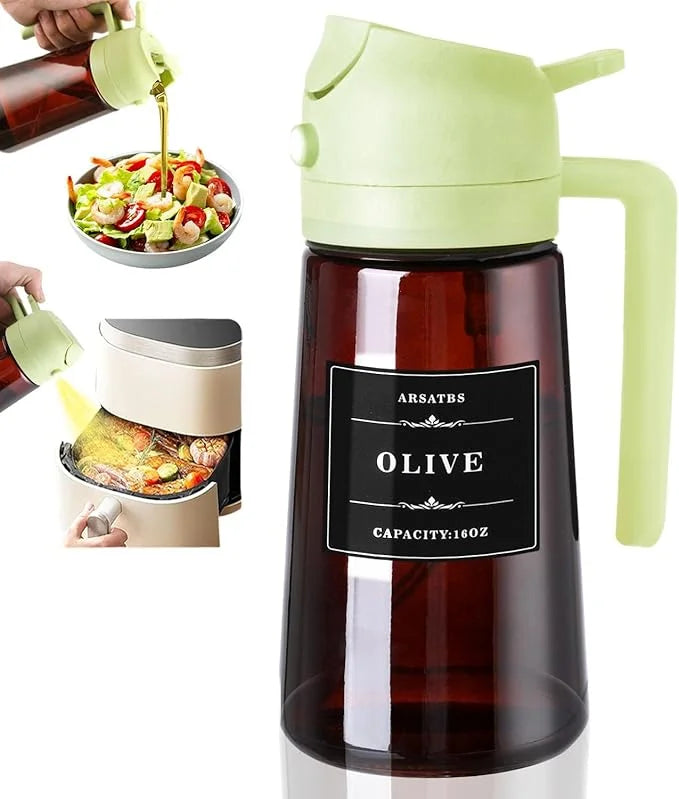 2-in-1 Glass Oil Dispenser & Sprayer | 16oz Leakproof Olive Oil Bottle for Cooking, Air Fryer & BBQ