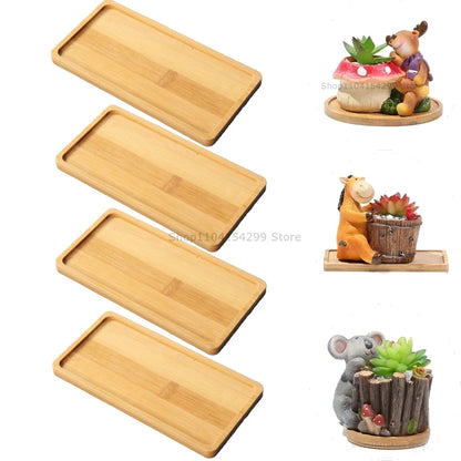 Bamboo Tray Set – Multi-Shape Wood Coaster & Plant Pot Tray