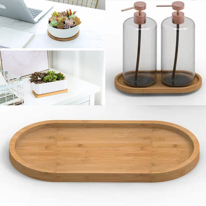 Bamboo Tray Set – Multi-Shape Wood Coaster & Plant Pot Tray